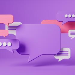 an illustration of various speech bubbles and text message boxes against a purple backdrop